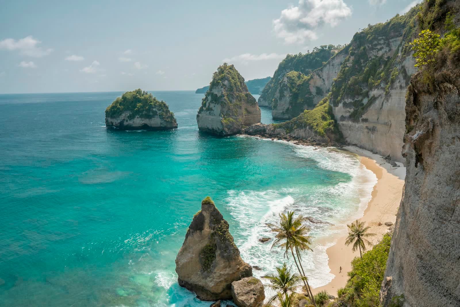 Limestone cliffs and a pocket beach on Bali’s south coast